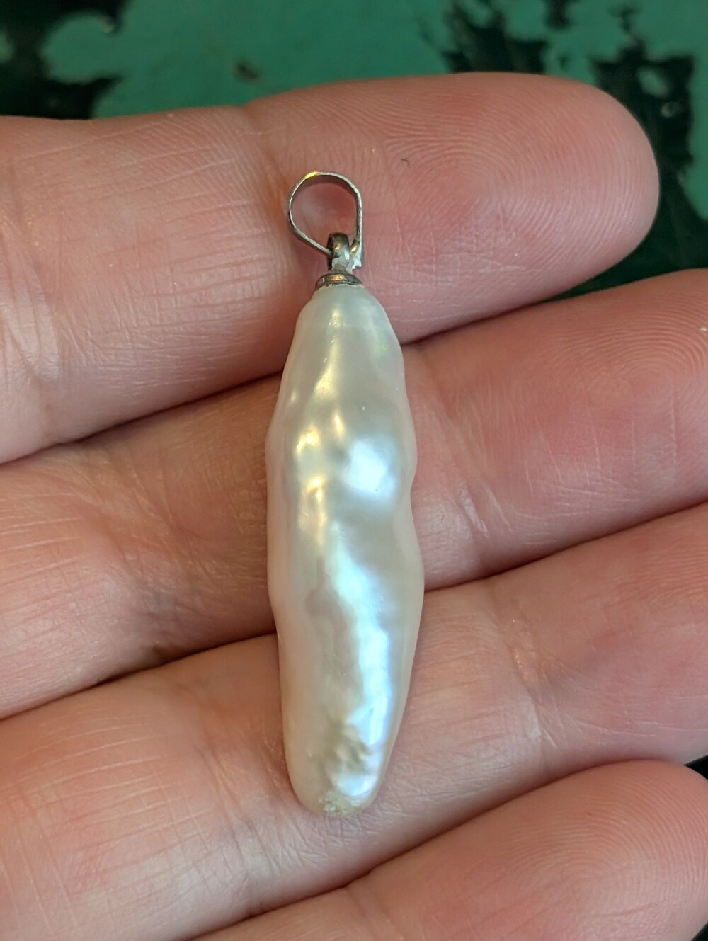 Vintage Baroque Freshwater Pearl Pendant - Unique Long Irregular Stick Shape